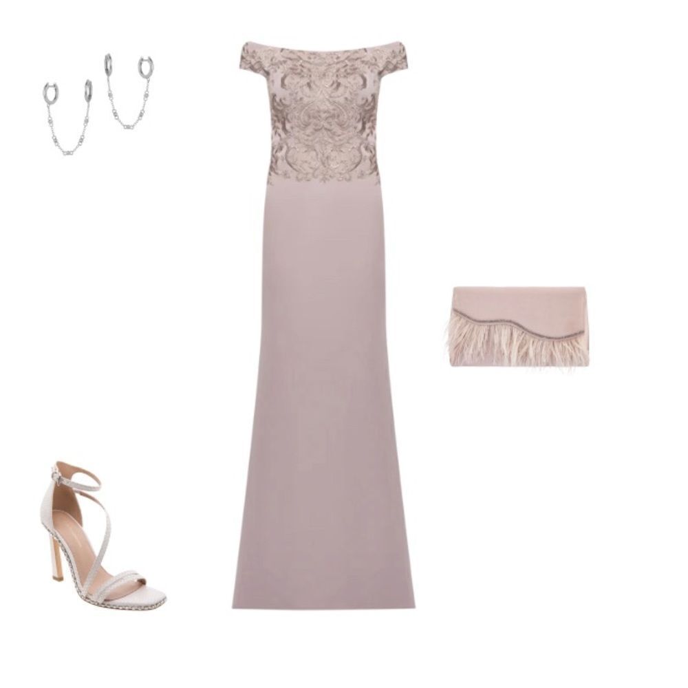 LA FEMME
Lace Off the Shoulder Top Chic Satin Gown